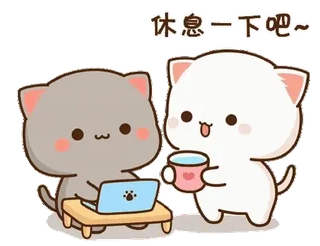 ☕ 693b0b0a 休息一下吧~ gato, lindo, kawaii, relajarse, té, café, ordenador whatsapp sticker