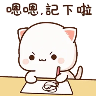 😠 8ab6e754 嗯嗯,記下啦 gato, lindo, escritura, dibujos animados, pegatina whatsapp sticker