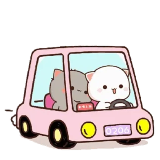 🚙 cb47583b gato, coche, lindo, dibujo animado, kawaii, animal, pegatina whatsapp sticker