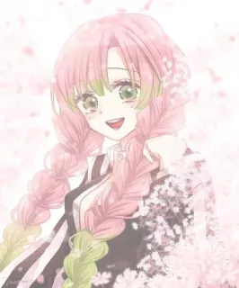 ❤️ cd790597 Mitsuri Kanroji Demon Slayer Anime, Demon Slayer, Mitsuri Kanroji, capelli rosa, fiori di ciliegio whatsapp sticker