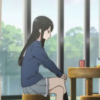 🍙 bb198373 动漫女孩, 坐着, 悲伤, 校服, 室内, 女性, 青少年 telegram sticker