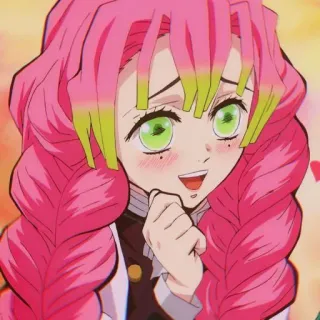 🌸 2c8b2ef3 Mitsuri Kanroji Demon Slayer anime, demon slayer, mitsuri kanroji, love hashira, character, pink hair, green eyes whatsapp sticker
