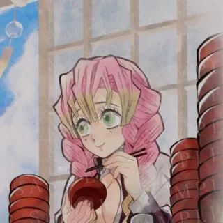 💚 9227182a Mitsuri Kanroji Demon Slayer anime, demon slayer, mitsuri kanroji, hashira, food, eating whatsapp sticker