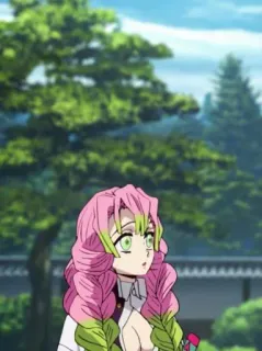 💚 9b516d28 Mitsuri Kanroji Demon Slayer anime, demon slayer, mitsuri kanroji, character, pink hair, green eyes whatsapp sticker