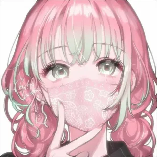 😝 59ba755d anime, pink hair, cute, girl, manga, mask, lace whatsapp sticker