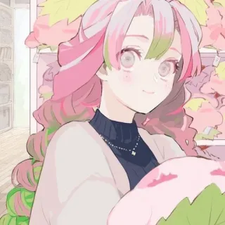 💕 7ef4c2dc Mitsuri Kanroji Demon Slayer anime, manga, character, girl, pink hair, curly hair, smile telegram sticker