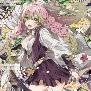 💕 859320aa Mitsuri Kanroji Demon Slayer anime, demon slayer, mitsuri kanroji, fan art, character, pink hair telegram sticker