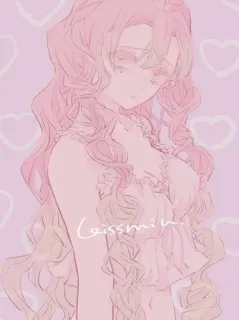 💞 abeb641d Laissmin. anime, illustration, hearts, pink, woman, cute telegram sticker
