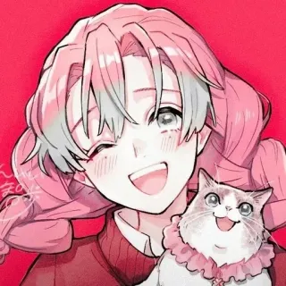 🌸 fe7aa611 んまァ anime, cute, girl, smiling, cat, pink, kawaii telegram sticker