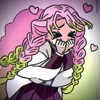 🍡 69c17b27 Mitsuri Kanroji Demon Slayer anime, personage, schattig, roze haar, hart, demon slayer telegram sticker