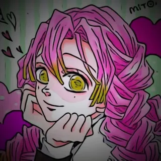 🍡 b52766a4 Mitsuri Kanroji Demon Slayer mito anime, Demon Slayer, Mitsuri Kanroji, roze haar, harten, kawaii telegram sticker