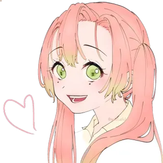 👾 02567243 anime, cô gái, tóc hồng, trái tim, hoạt hình telegram sticker