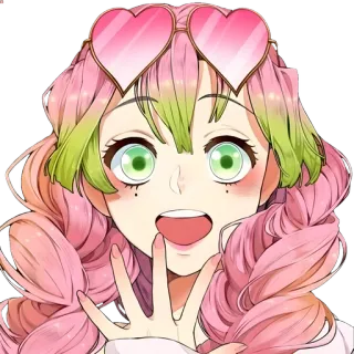 👾 996f7de9 Mitsuri Kanroji Demon Slayer Anime, Trái tim, Tình yêu, Dễ thương, Cô gái, Fanart telegram sticker