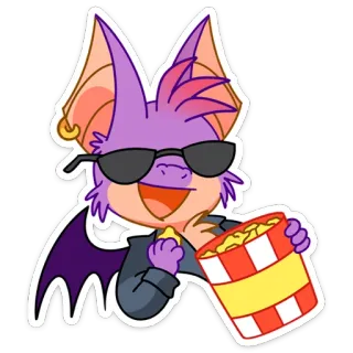 🍿 f2dee210 pipistrello, cartone animato, occhiali da sole, popcorn, figo, animale telegram sticker