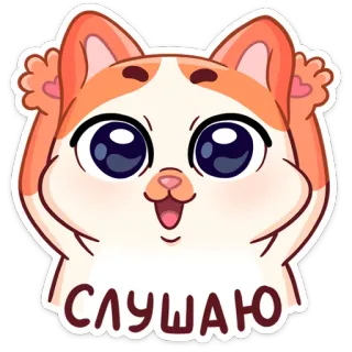 👂 a498548a СЛУШАЮ kucing, mendengarkan, imut, hewan, stiker, kartun whatsapp sticker
