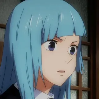 🦋 4c9d1987 Miwa Kasumi Jujutsu Kaisen Anime, Personaggio, Miwa Kasumi, Jujutsu Kaisen, Capelli blu, Espressione facciale telegram sticker