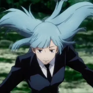 🦋 ccf0ed62 anime, donna, personaggio, capelli blu, completo nero telegram sticker