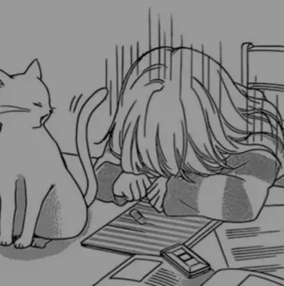 ➰ 00dafb39 cat, anime, student, tired, manga telegram sticker
