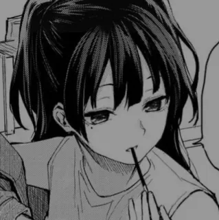 ➰ 0506e667 anime, manga, girl, ponytail, eating, monochrome telegram sticker