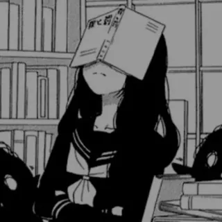 ➰ 30b655ed anime, schoolgirl, library, tired, reading, student telegram sticker