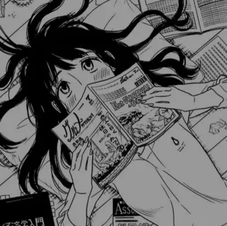 ➰ 8245ee53 manga, anime, reading, girl, book, relaxed, lying down, magazine telegram sticker