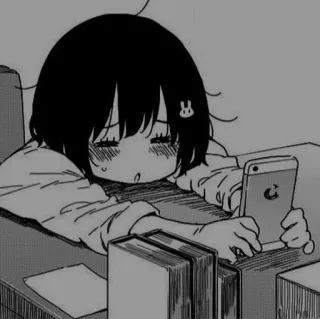 ➰ a6cf54aa anime, manga, girl, tired, cellphone, books, cartoon telegram sticker