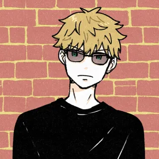 😐 d7104b10 personaggio, persona, occhiali, capelli biondi, muro di mattoni, ritratto telegram sticker