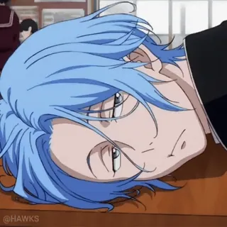 😪 e9e3c797 @HAWKS аниме, голубые волосы, лежит whatsapp sticker