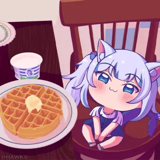 🦈 c0a9cab6 @HAWKS アニメガール, 猫耳, ワッフル, 朝食, 可愛い, ちび, テーブル, 食べ物 whatsapp sticker