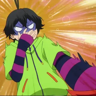 🛹 1e18b102 Anime, Cartoon, Charakter, geschockt, übertriebener Ausdruck, lila, grün telegram sticker