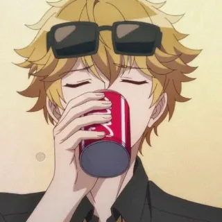 😌 a3e538f5 Anime, Hombre, Gafas de sol, Bebiendo, Lata, Soda whatsapp sticker