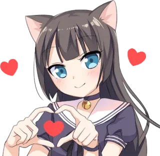 ❤ 523a8812 애니메이션, 고양이 소녀, 하트, 귀여운, 스티커 telegram sticker