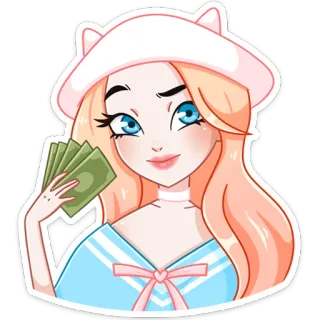💵 1952184d cartoon, geld, meisje, personage, dollars, rijkdom, cartoonfiguur telegram sticker