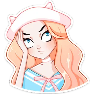 😒 eac9de04 meisje, cartoon, anime, leuk, sticker, uitdrukking, verveeld, hoed telegram sticker