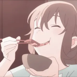 🌷 5aae0f4e 食事, 箸, アニメ, 食べ物, 女の子, 丼 telegram sticker