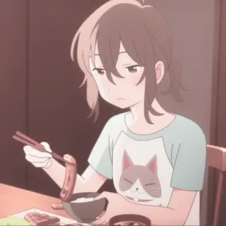 🌷 e8a582b6 アニメ, 食べる, 食べ物, 猫Tシャツ, 女の子 telegram sticker