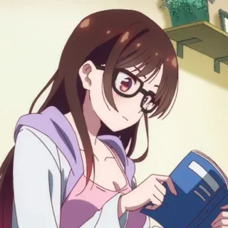 🍫 30db6193 Chizuru Mizuhara Rent-A-Girlfriend 애니메이션, 만화, 여자, 안경, 독서, 치즈루 whatsapp sticker