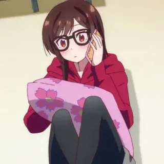 🍫 7eaa7726 Chizuru Ichinose Rent-A-Girlfriend 애니메이션, 소녀, 치즈루, 안경, 여친, 빌리겠습니다 whatsapp sticker