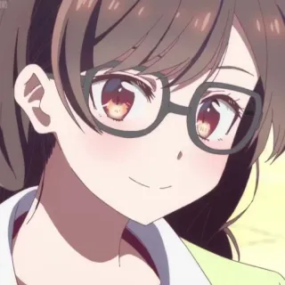 🍫 f1c0d1f2 애니메이션 여자, 안경, 귀여운, 미소, 갈색 머리, 만화 whatsapp sticker