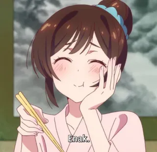🌸 c8595509 Enak. Anime, Meisje, Eten, Eetstokjes, Blij, Schattig telegram sticker
