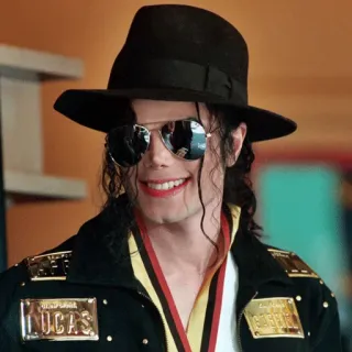 😉 6484f972 Michael Jackson LUCAS pop star, singer, hat, jacket, retro, sunglasses telegram sticker