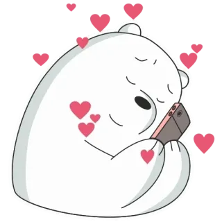 🥰 0c6253ff Ice Bear We Bare Bears Kreskówka, Niedźwiedź, Telefon, Serca, Słodkie, Miłość, Animowane telegram sticker