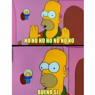 😶 74b3ed47 Homer Simpson The Simpsons NO NO NO NO NO NO NO NO
BUENO SI Homer Simpson, Simpsonowie, kreskówka, śmieszne, mem, hiszpański telegram sticker