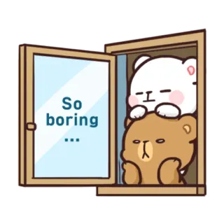 🙄 9e27eb15 So boring ... милый, медведи, скучно, окно, мультфильм telegram sticker