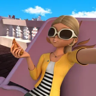 🐝 267809c2 Chloe Bourgeois Miraculous Ladybug kartun, kacamata hitam, croissant, gadis, karakter, Miraculous Ladybug whatsapp sticker