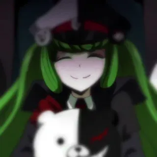 💚 d8fed335 Monaca Towa Danganronpa อนิเมะ, ผู้หญิง, หมวก, ตุ๊กตา, ขาวดำ, ชั่วร้าย telegram sticker
