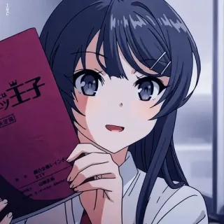 😃 265487e4 Mai Sakurajima Rascal Does Not Dream of Bunny Girl Senpai 恋はメルヘン王子 Аниме, Девушка, Милая, Школьница, Книга, Этот глупый свин не понимает мечту девочки-зайки, Май Сакурадзима telegram sticker