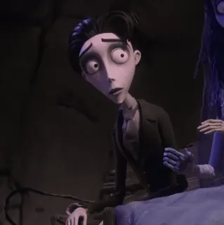 ♣ f1ccec84 Victor Van Dort Corpse Bride kartun, animasi, Victor Van Dort, Corpse Bride, Tim Burton, karakter, film telegram sticker