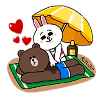❤ 5e03ed17 @Mo3in ビーチ, 太陽, 休暇, 漫画, 動物, リラックス, うさぎ, くま telegram sticker
