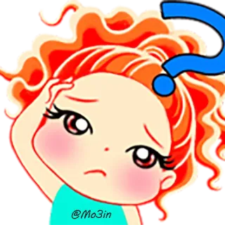 ❓ a6813c05 @Mo3in 質問, 混乱, 心配, 考え中, 赤毛の女の子 telegram sticker